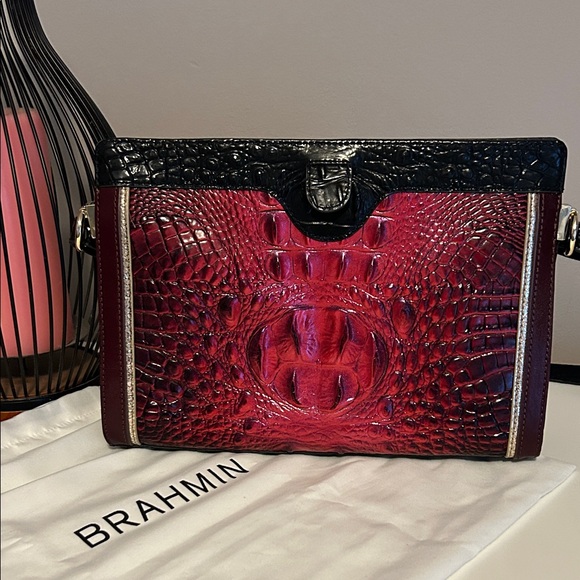 Brahmin Black and Burgundy Croc-Embossed Crossbody - Picture 2 of 4